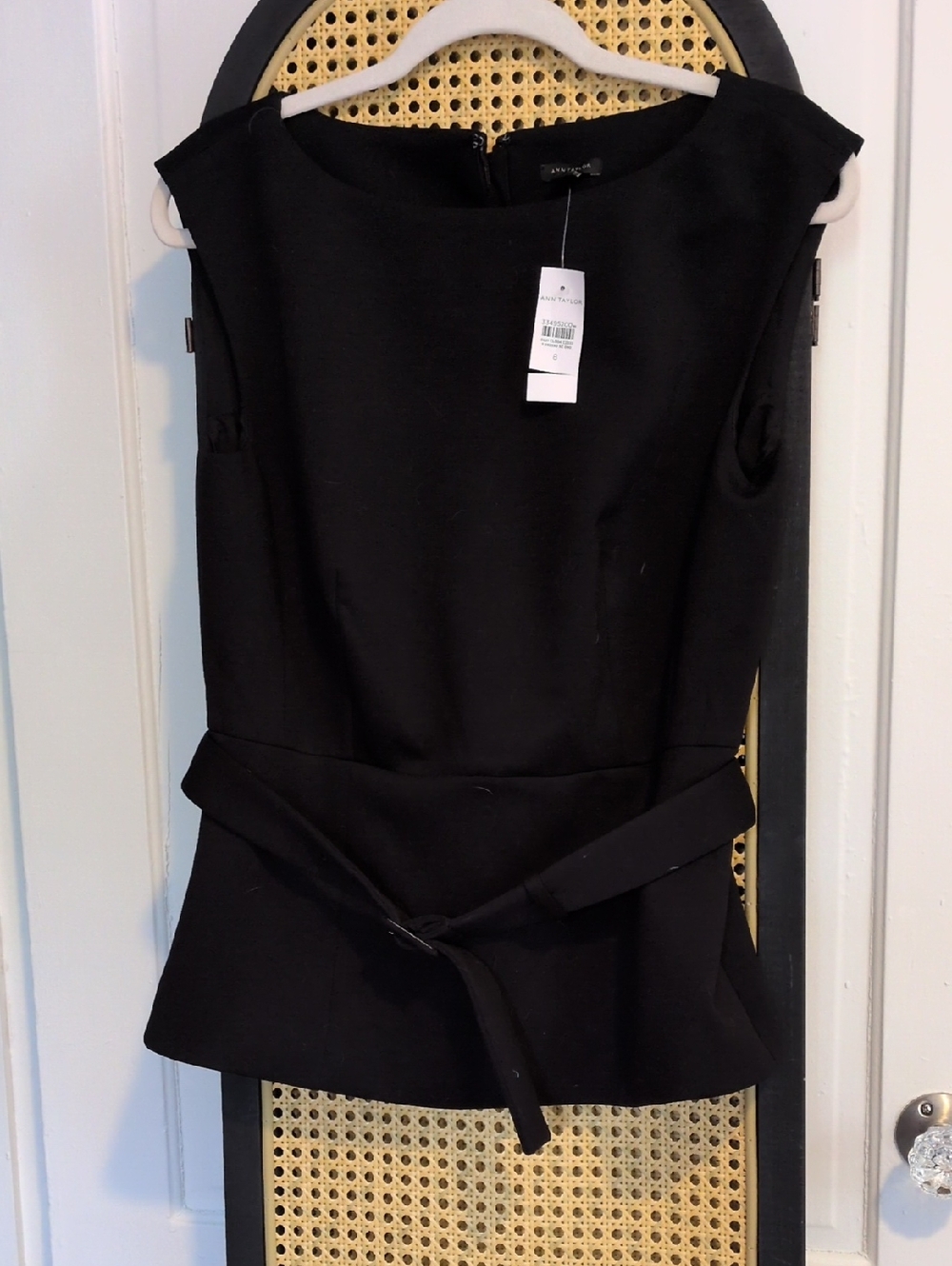 Ann Taylor Black Sleeveless Peplum Belted Top
